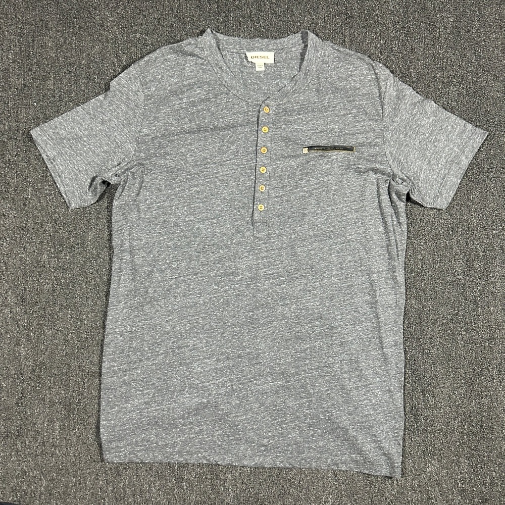 Diesel T-Erato Henley Shirt Mens XXL Gray NWT Short Sleeve Slub Jersey Tee Grey